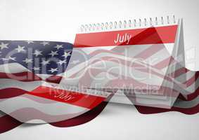 July calendar against american flag