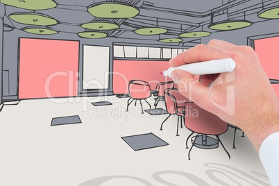 Man coloring a 3D drawing