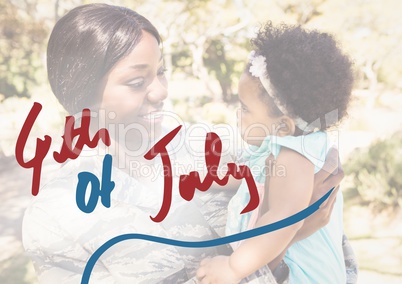 Mother holding her daughter for the 4th of July