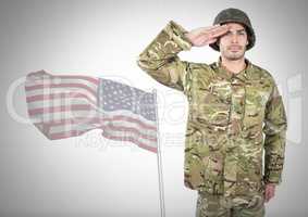 Soldier in front of the american flag