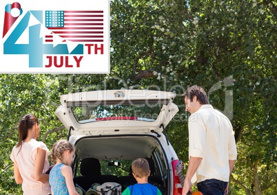 Family putting stuffs in boot for independence day