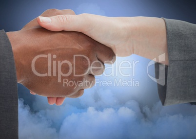 3d Handshake with cloudy background