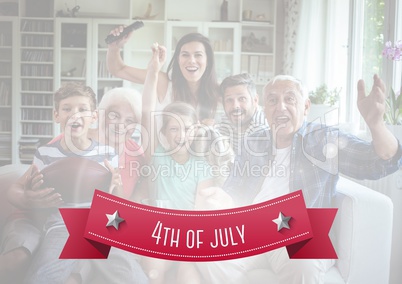 Happy american family on a couch for the 4th of july