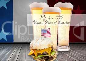 Poster of independence day with burger and beer