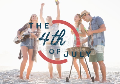 Fourth of July graphic against millennials at beach party