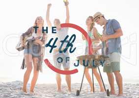 Fourth of July graphic against millennials at beach party