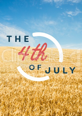 Fourth of July graphic against grainfield