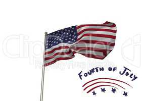 Fourth of July party graphic against american flag and white background