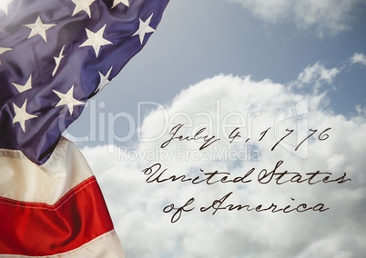 American flag with cloudy background for the independence day