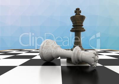 3d Chess pieces against blue vector mesh