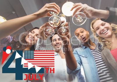 Fourth of July graphic with flag and ice cream against millennials toasting