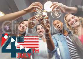 Fourth of July graphic with flag and ice cream against millennials toasting
