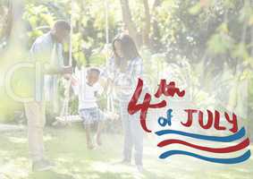 American family on a swing for the 4th of july