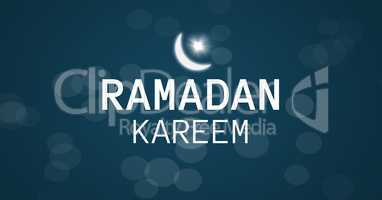 White Ramadan graphic with flare and bokeh against blue background