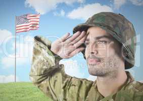 IMilitary saluting against 3d american flag