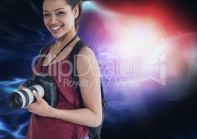 Photographer in front of space light flare