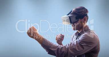 Man wearing virtual reality headset