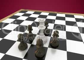 3D Chess pieces against maroon background