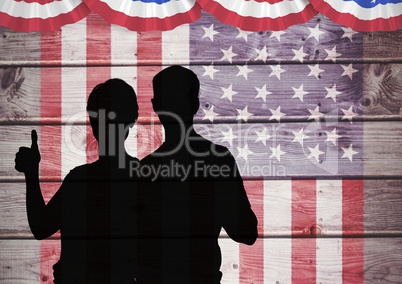 Thumbs Up silhouettes against american flag