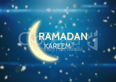 Yellow ramadan graphic against blue background with stars