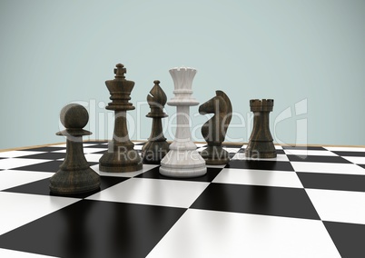 3D Chess pieces against grey background