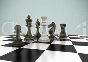 3D Chess pieces against grey background