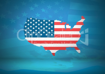 USA map covered by 3d american flag