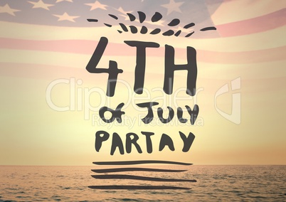 Grey fourth of July graphic against horizon and american flag