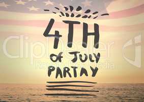 Grey fourth of July graphic against horizon and american flag