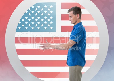 Man shaking his hand against american flag