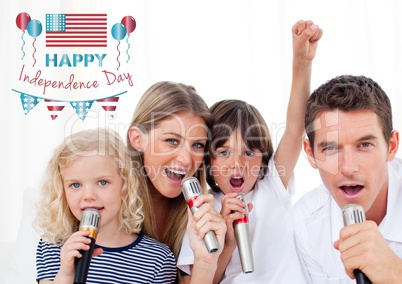Happy family singing for independence day