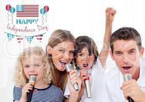 Happy family singing for independence day