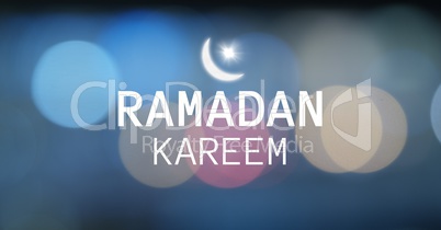 White ramadan graphic with flare against blue bokeh