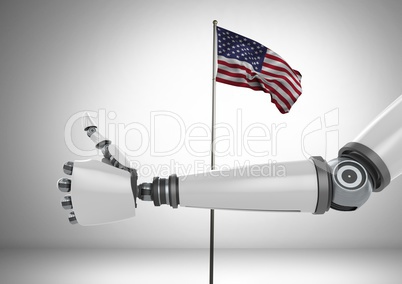 Robot with thumbs up  against american flag