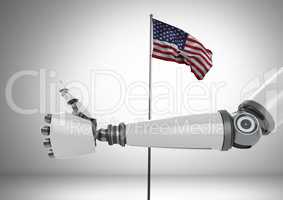 Robot with thumbs up  against american flag