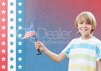 Smiling boy holding an american flag for independence day