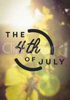 Fourth of July graphic against leaves and flares