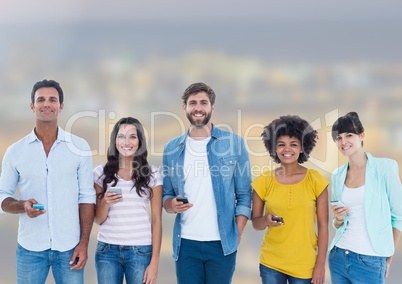 Group of People Texting in city Group of People Texting in city