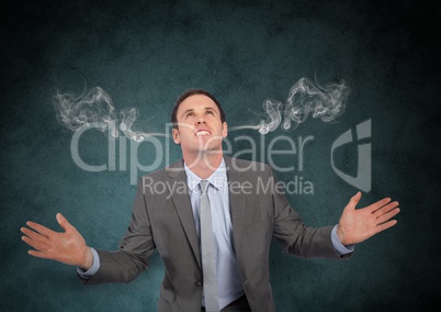 anger young businessman with 3D steam on ears. Black background