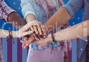 Friends putting their hands together for independence day