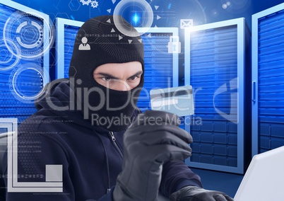 Hacker watching a credit card in a data center