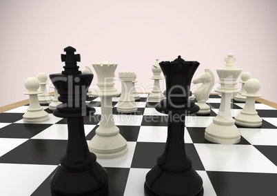 3d Chess pieces against pink background