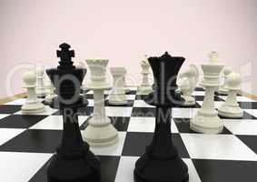 3d Chess pieces against pink background