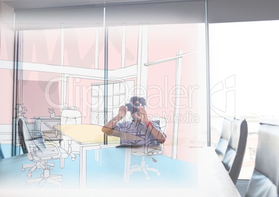 man with 3D glasses looking the lines of the new meeting room in the meeting room