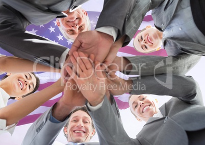 business people putting their hands together for independence day
