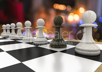 3D Chess pieces against night bokeh