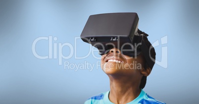 Boy wearing a virtual reality headset