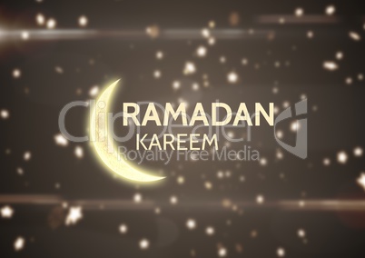 Yellow ramadan graphic against brown background with stars