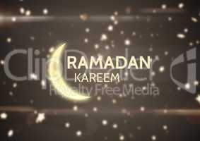 Yellow ramadan graphic against brown background with stars