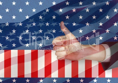 Part of business man with thumb up against american flag